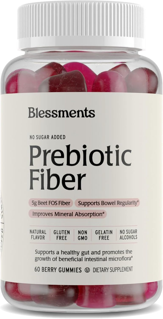 High Fiber Blessments Prebiotic Gummies for Adults & Kids - 5g (60 Count) Vegan & Keto Friendly Supplement for Digestive Health - No Added Sugar