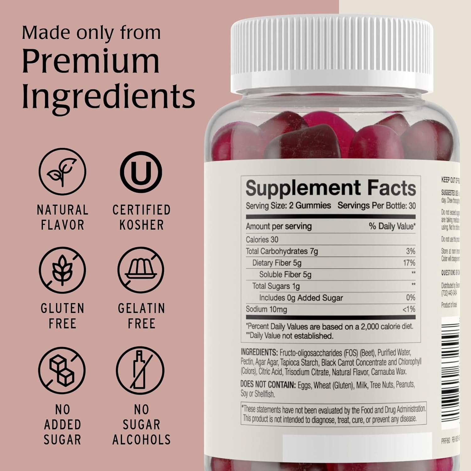 High Fiber Blessments Prebiotic Gummies for Adults & Kids - 5g (60 Count) Vegan & Keto Friendly Supplement for Digestive Health - No Added Sugar