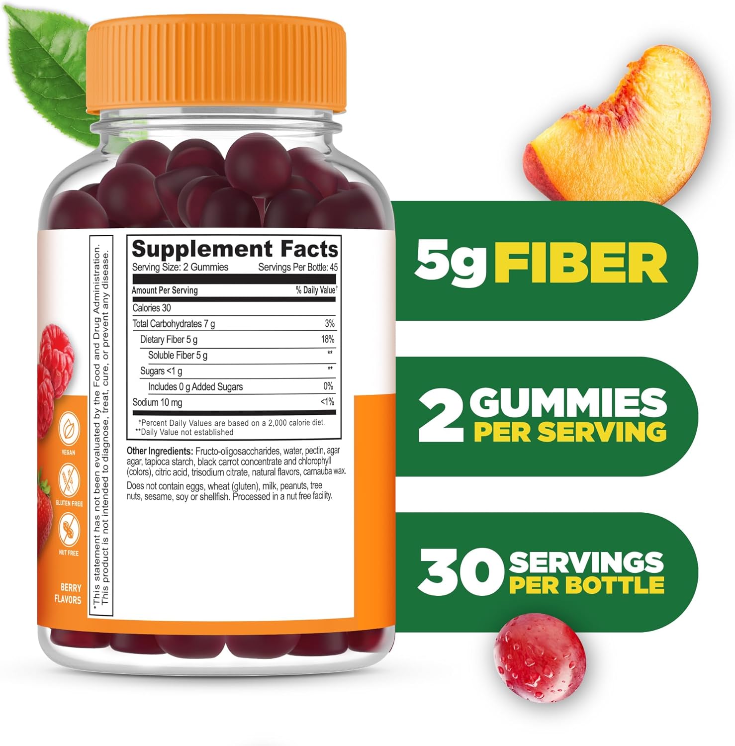 High Fiber Prebiotic Gummies for Digestive Health | 5g Fiber Supplement | Great Tasting Adult Gummies | 90 Count