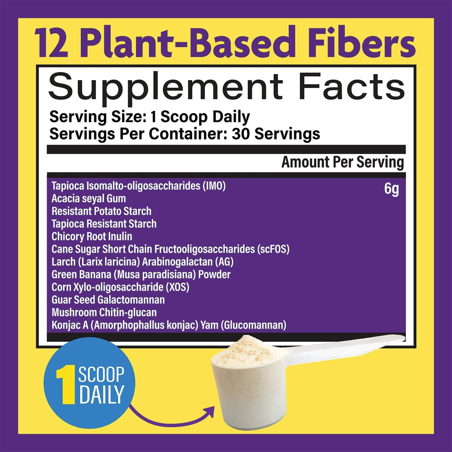 High Fiber Prebiotic Powder for Gut Health, Men & Women, Chicory Root, FOS, Acacia, Inulin, Soluble & Insoluble Fiber, Sugar-Free, 30-Day Supply