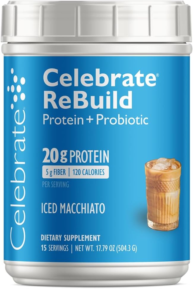 High-Fiber Whey Isolate Protein Powder with Probiotics & Prebiotics - Iced Macchiato Flavor for Post Bariatric Surgery - 20g Protein (15 Servings)