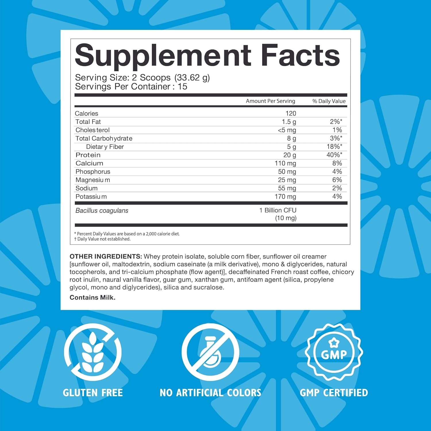 High-Fiber Whey Isolate Protein Powder with Probiotics & Prebiotics - Iced Macchiato Flavor for Post Bariatric Surgery - 20g Protein (15 Servings)