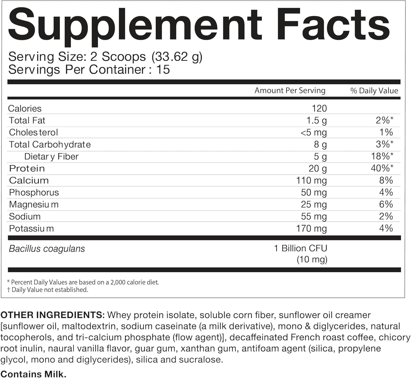 High-Fiber Whey Isolate Protein Powder with Probiotics & Prebiotics - Iced Macchiato Flavor for Post Bariatric Surgery - 20g Protein (15 Servings)