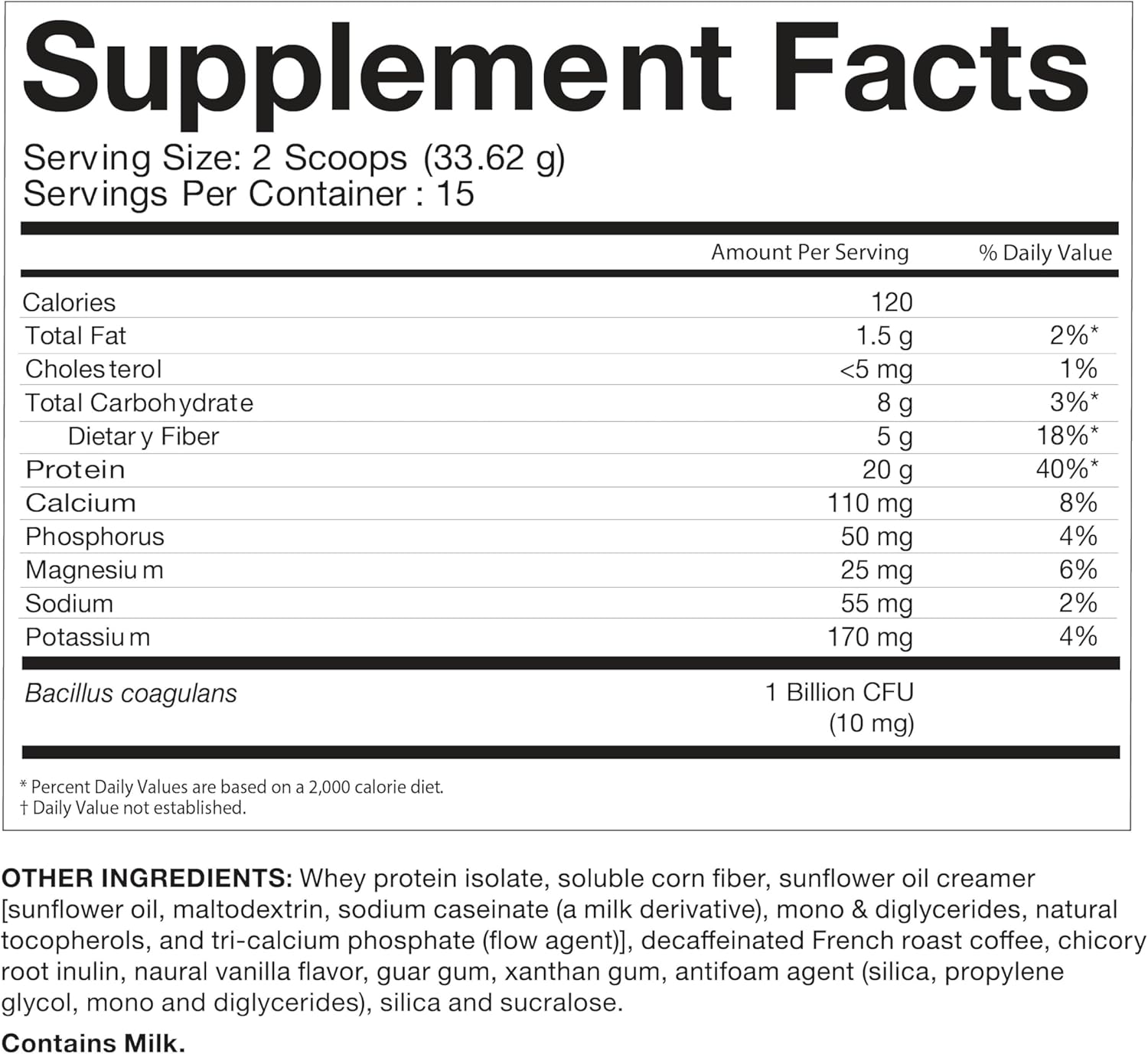 High-Fiber Whey Isolate Protein Powder with Probiotics & Prebiotics - Iced Macchiato Flavor for Post Bariatric Surgery - 20g Protein (15 Servings)