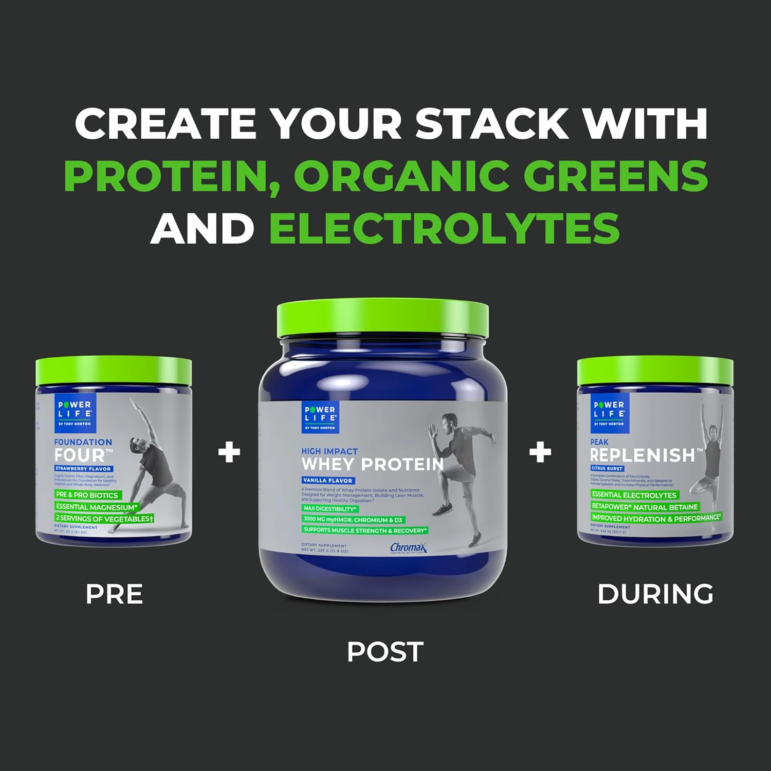 High Impact Grass Fed Whey Protein by POWERLIFE Tony Horton - 3000 MG HMB, No Sugar Added, Non-GMO, Hormone & Antibiotic Free - 15 Servings - Vanilla Flavor
