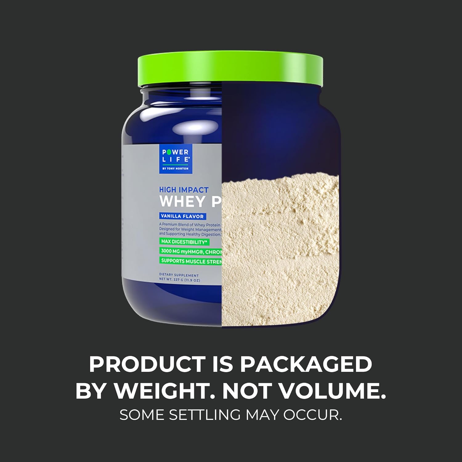 High Impact Grass Fed Whey Protein by POWERLIFE Tony Horton - 3000 MG HMB, No Sugar Added, Non-GMO, Hormone & Antibiotic Free - 15 Servings - Vanilla Flavor