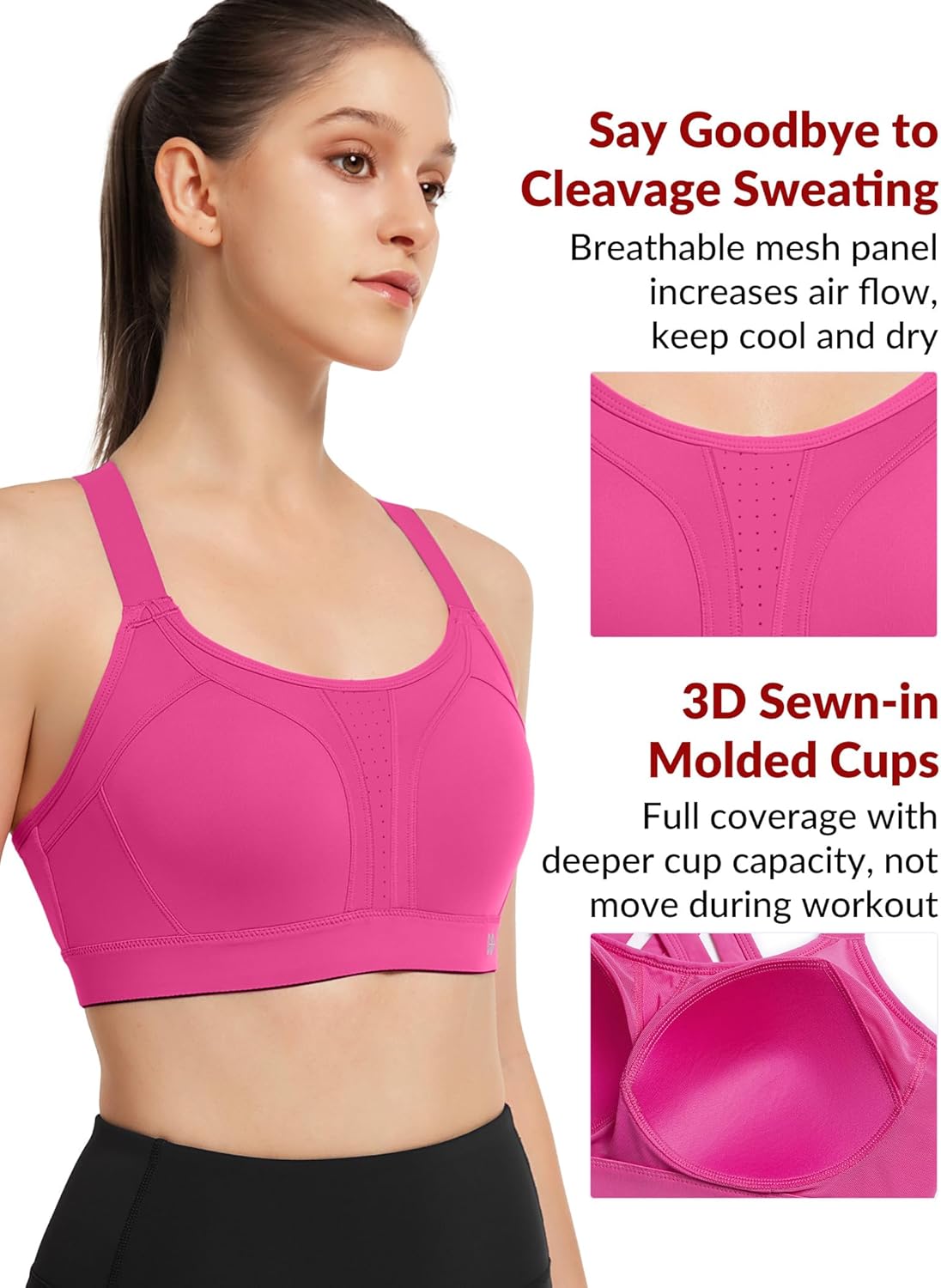 High Impact Yvette Sports Bra with Adjustable Criss Cross Back - Maximum Support for Large Bust, Zero Bounce