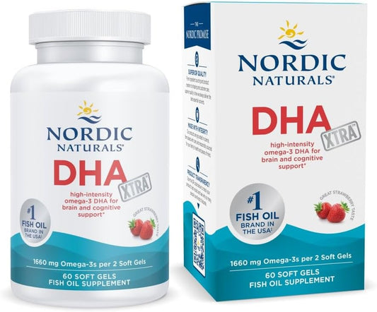 High-Intensity DHA Formula for Brain & Nervous System Support - Nordic Naturals DHA Xtra Strawberry Soft Gels - 60ct, 1660mg Omega-3, Non-GMO, 30 Servings
