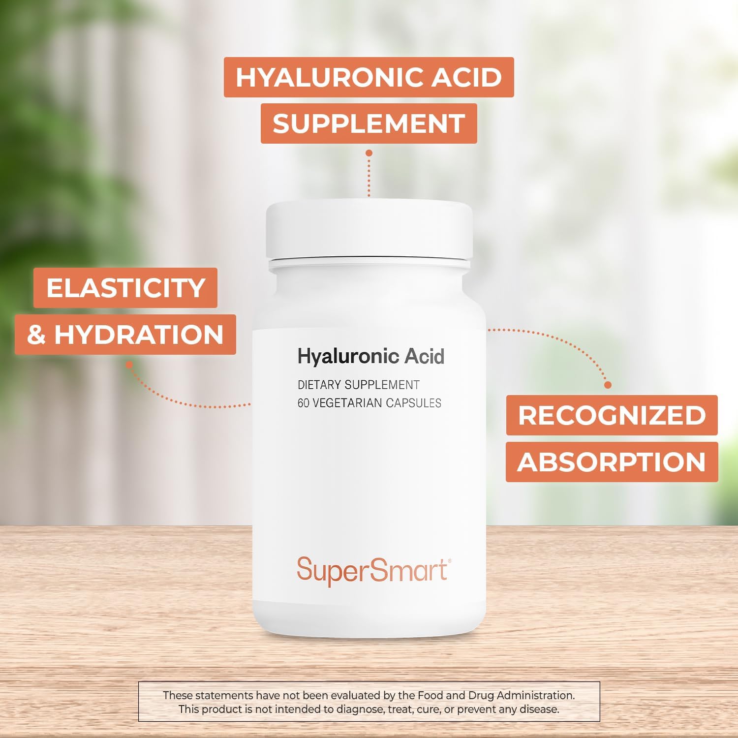 High Molecular Weight Hyaluronic Acid Supplement - 300mg Daily (Sodium Hyaluronate) - Non-GMO, Gluten Free - 60 Capsules