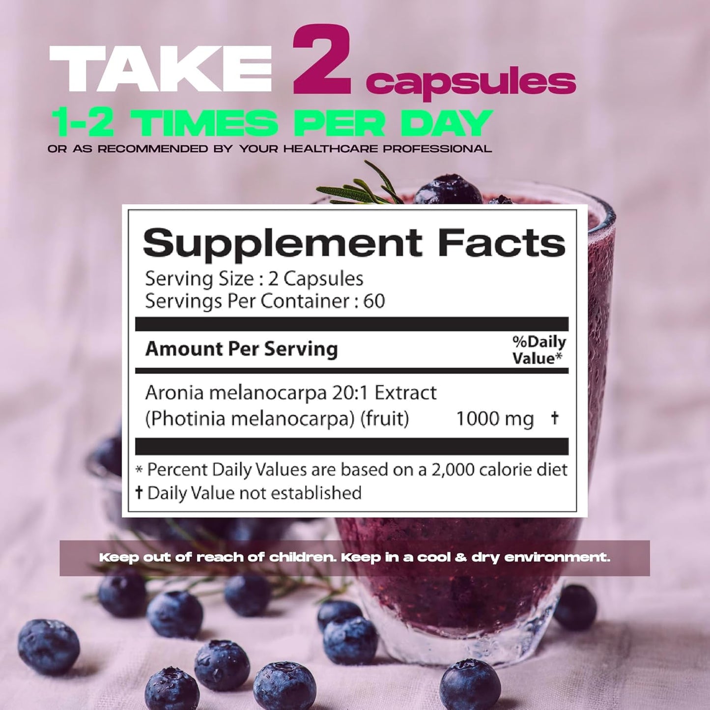High ORAC Aronia Berry Extract Capsules - Antioxidant Polyphenols Supplement - Native American Superfood for Wellbeing - 120x500mg