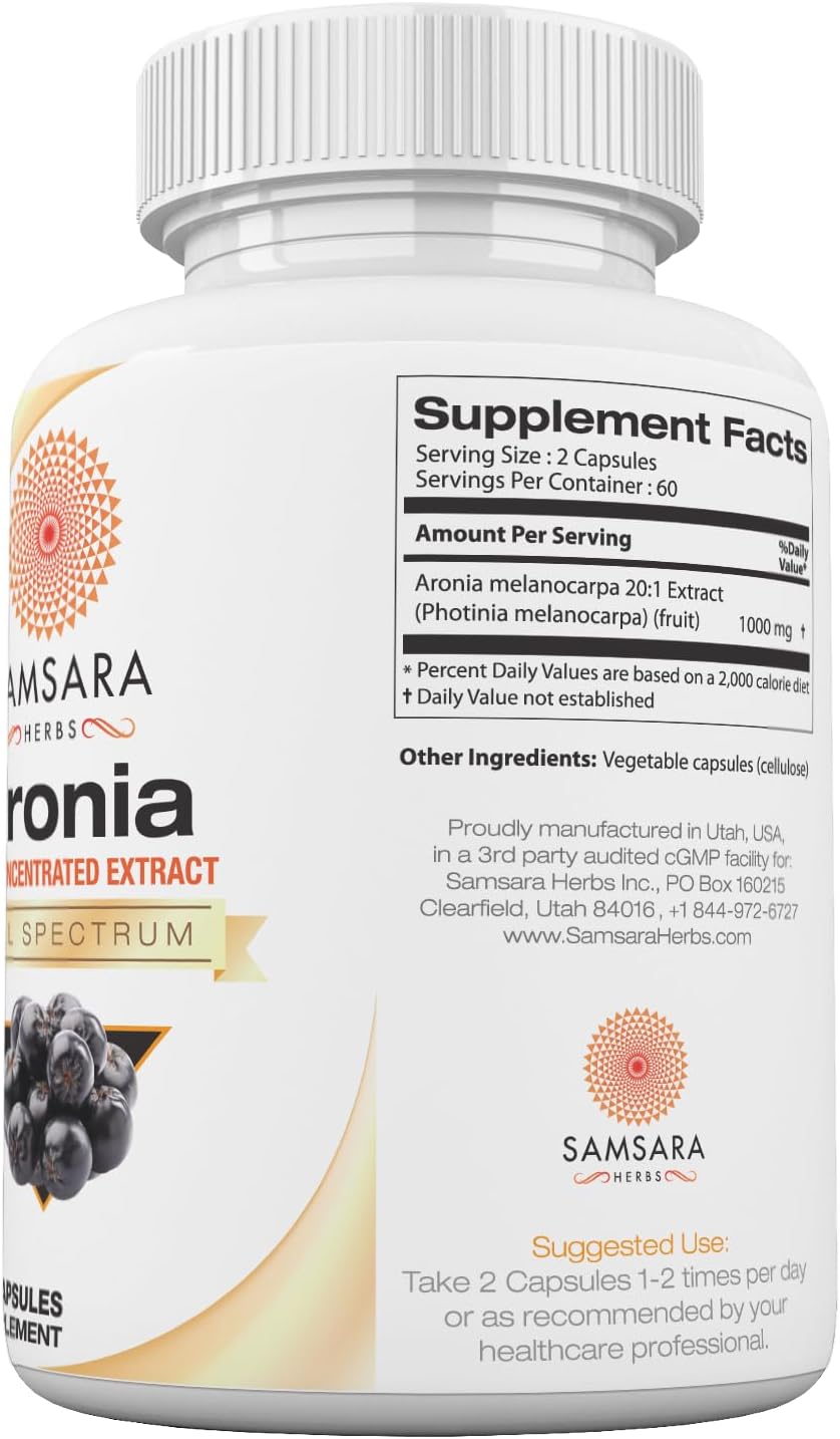 High ORAC Aronia Berry Extract Capsules - Antioxidant Polyphenols Supplement - Native American Superfood for Wellbeing - 120x500mg
