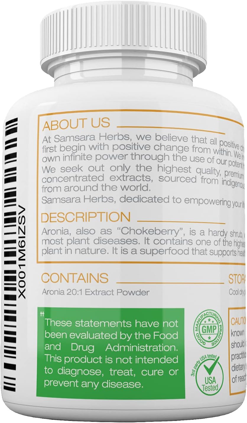 High ORAC Aronia Berry Extract Capsules - Antioxidant Polyphenols Supplement - Native American Superfood for Wellbeing - 120x500mg