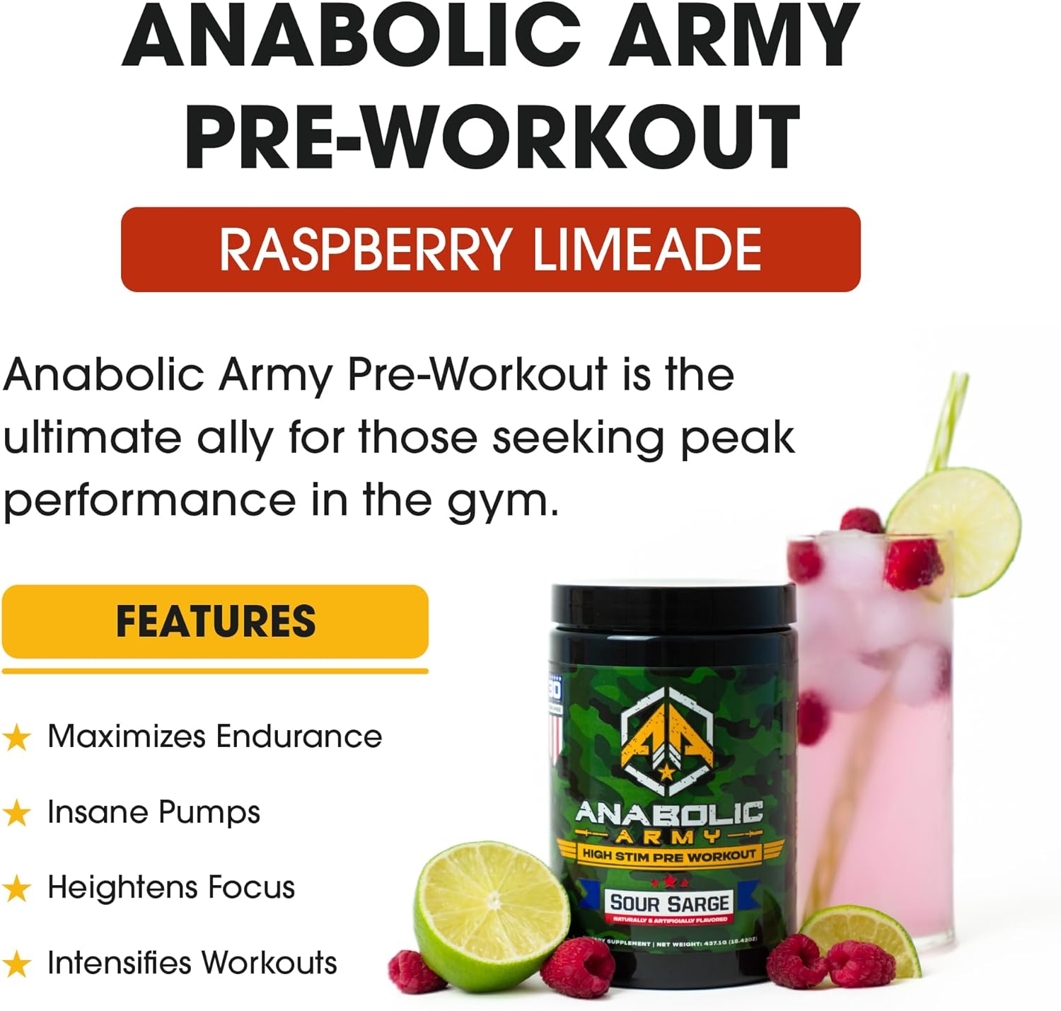High-Performance Anabolic Army Preworkout Powder for Explosive Energy, Focus, and Muscle Pumps | Sports Nutrition Supplement with 30 Servings for Better Gym Performance and Recovery