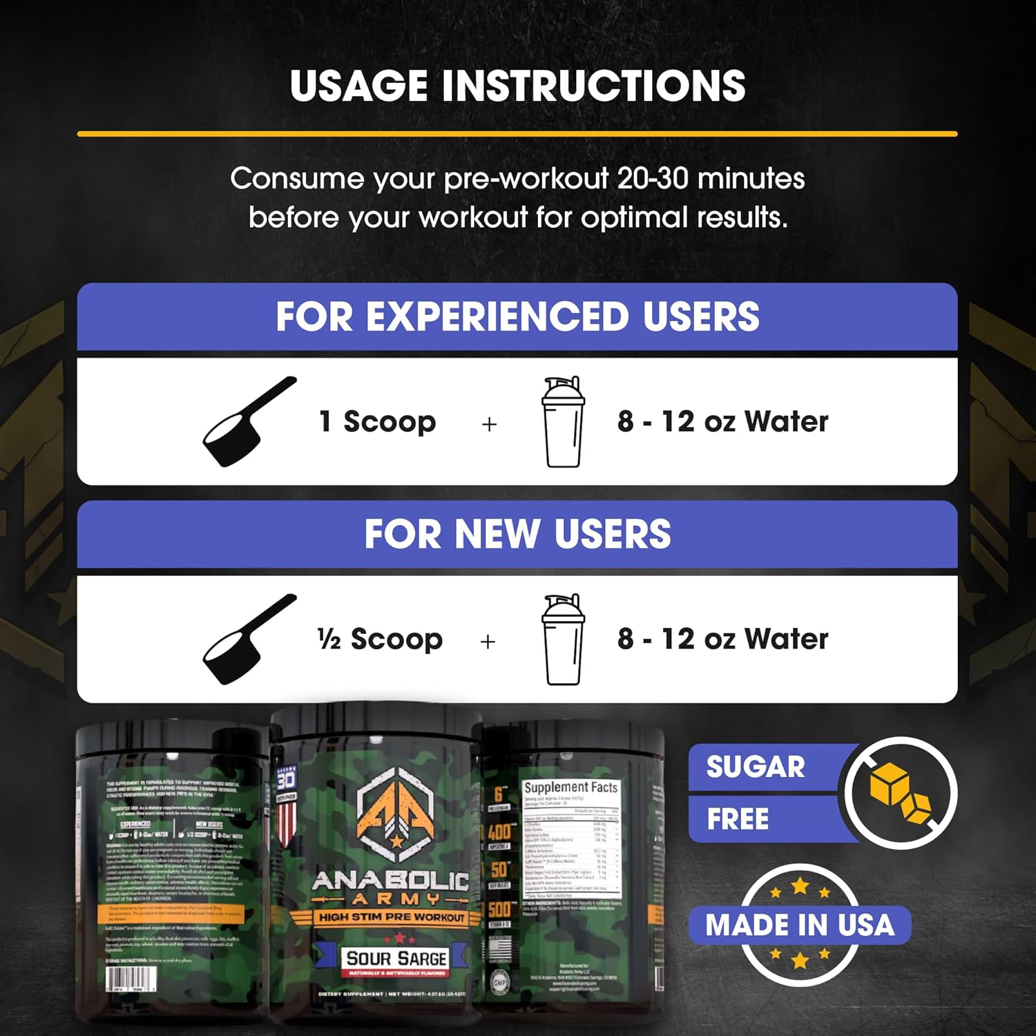 High-Performance Anabolic Army Preworkout Powder for Explosive Energy, Focus, and Muscle Pumps | Sports Nutrition Supplement with 30 Servings for Better Gym Performance and Recovery
