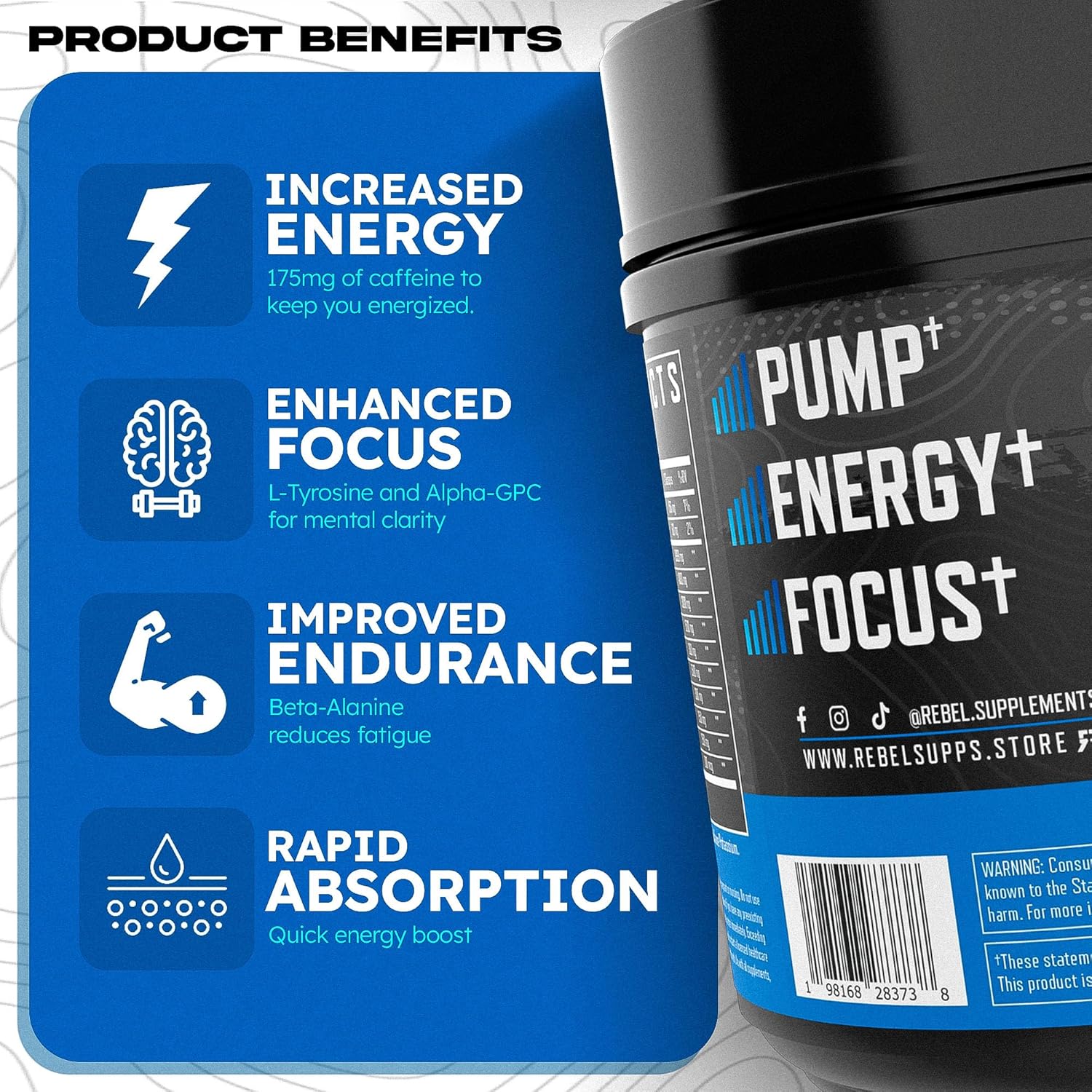 High-Performance Blue Razz Pre Workout Supplement for Intense Energy and Focus with L-Citrulline, Beta Alanine, Nitrosigine, and Caffeine - 50 Servings