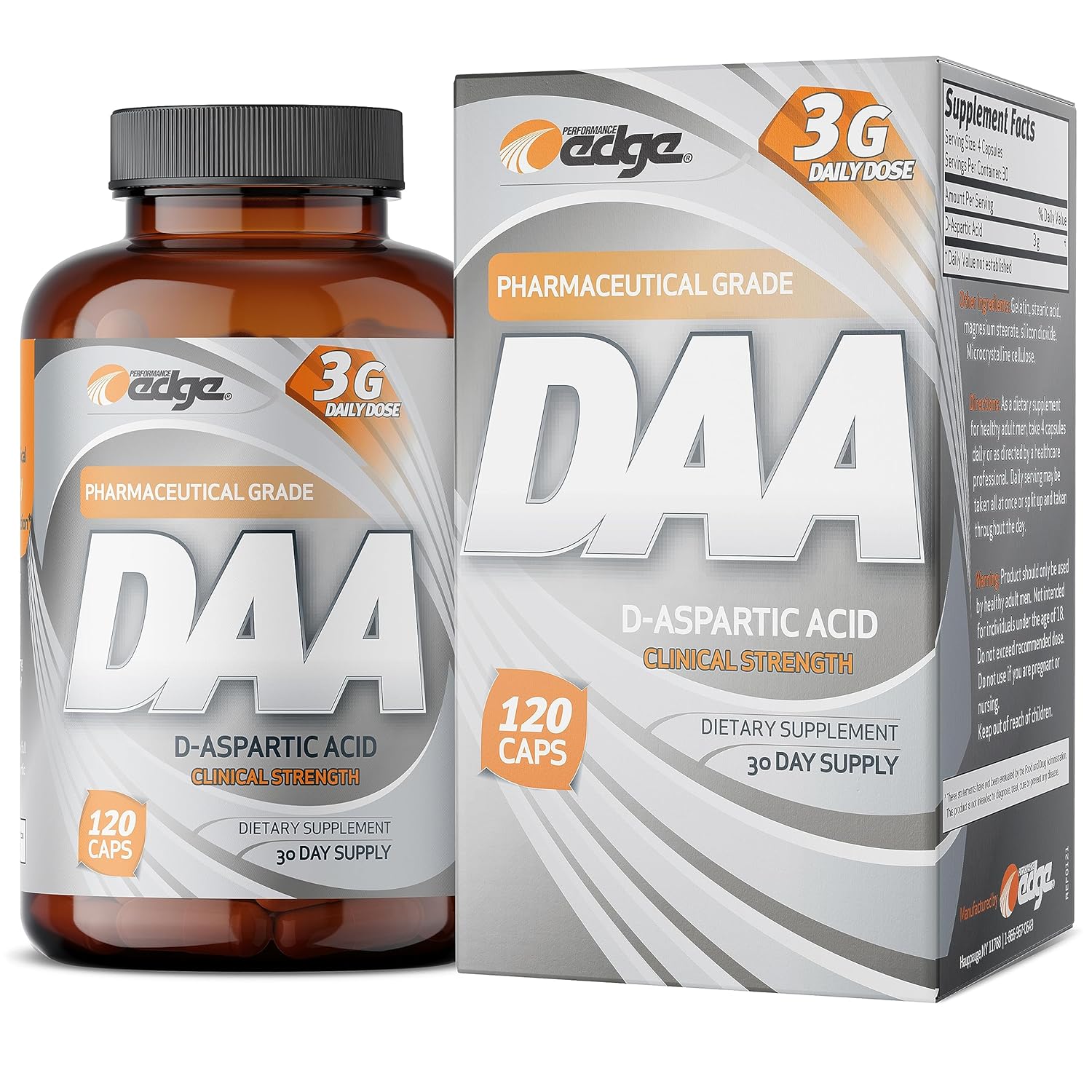 High Performance DAA D-Aspartic Acid Supplement, 3g Daily, 30 Day Supply - 120 Capsules