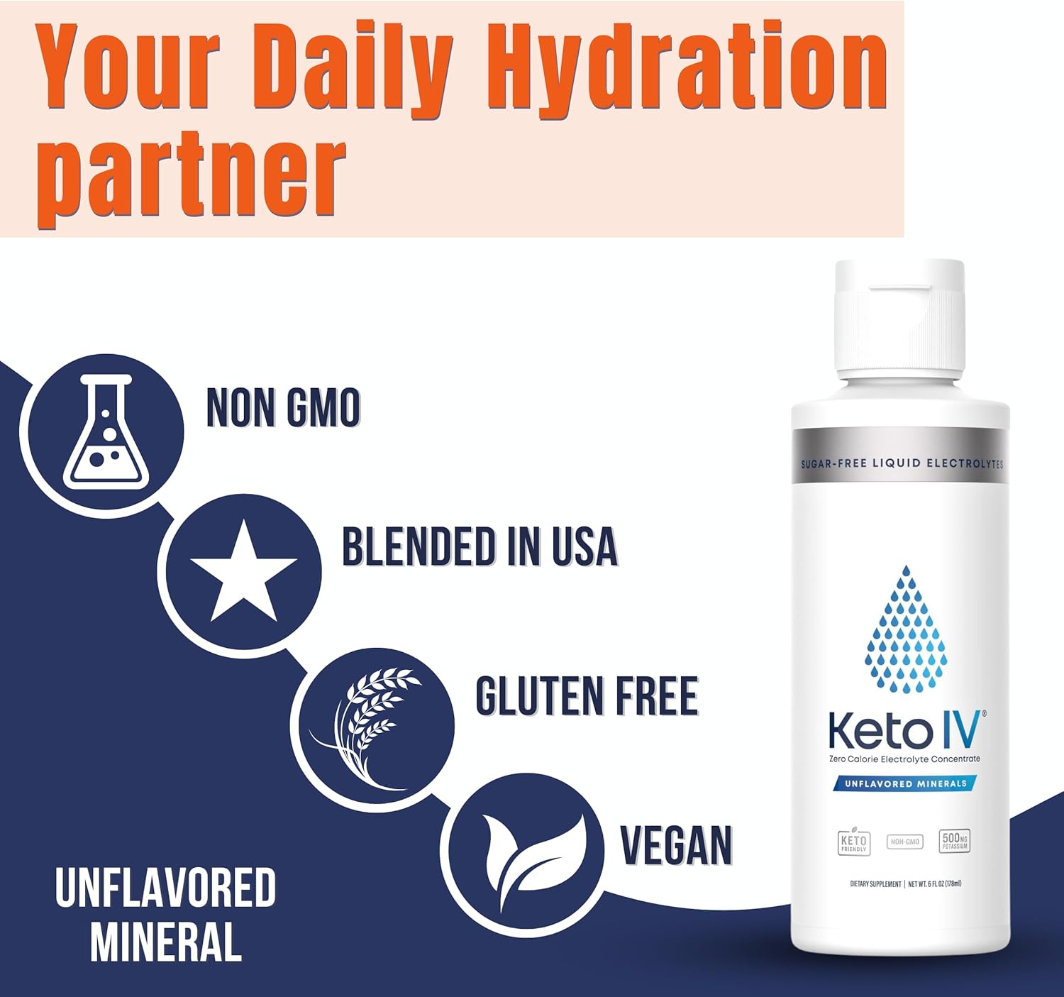 High Potassium Keto IV Electrolyte Drops with Magnesium, Sodium, and Zinc | Raw Mineral Flavor | Leak-Proof Dropper Bottle | 30 Servings