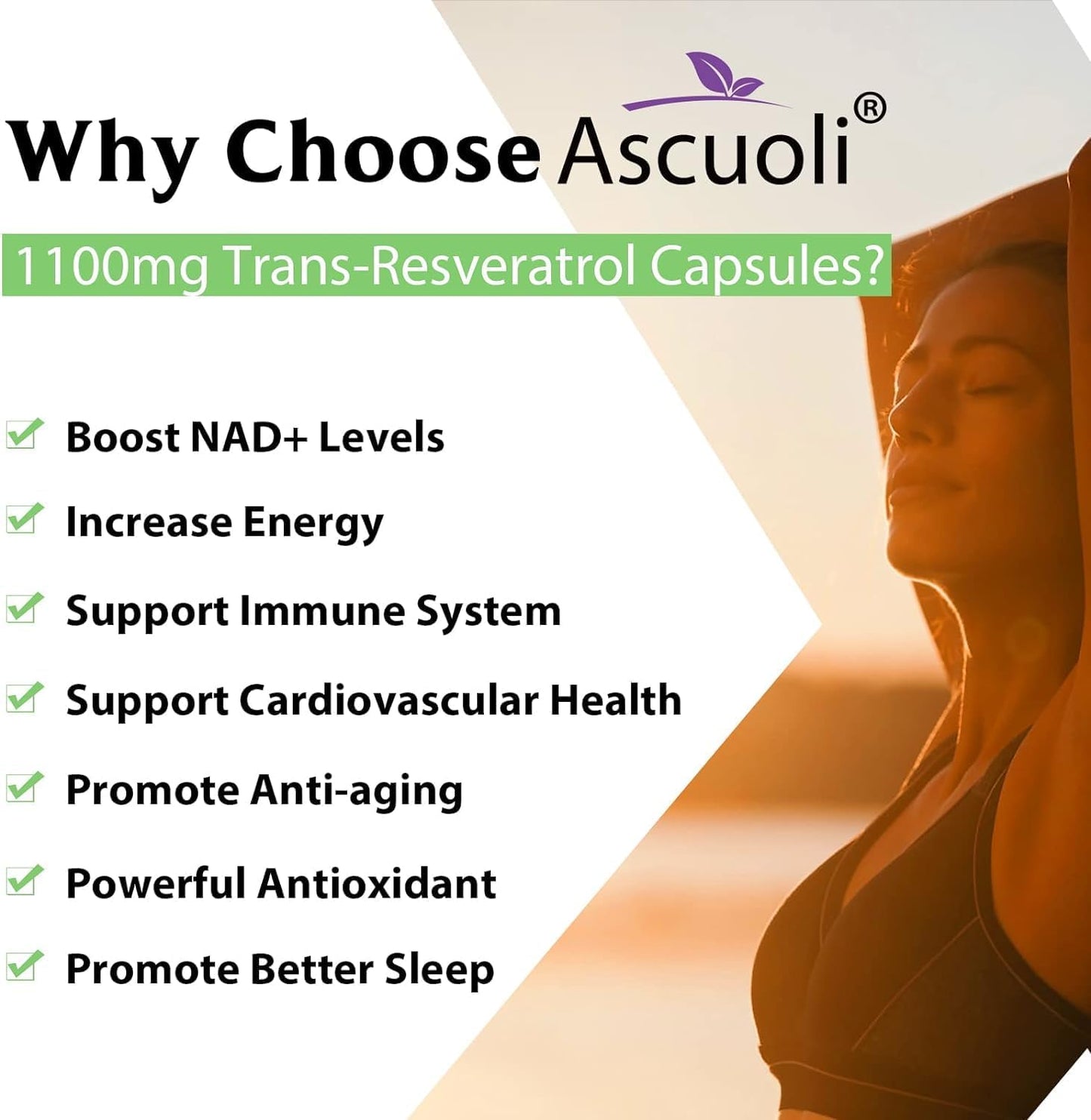 High-Potency 1100mg Trans-Resveratrol Supplement - Organic Anti-Aging & Antioxidant Formula for Skin Health, Energy, and Immunity - 60 Capsules