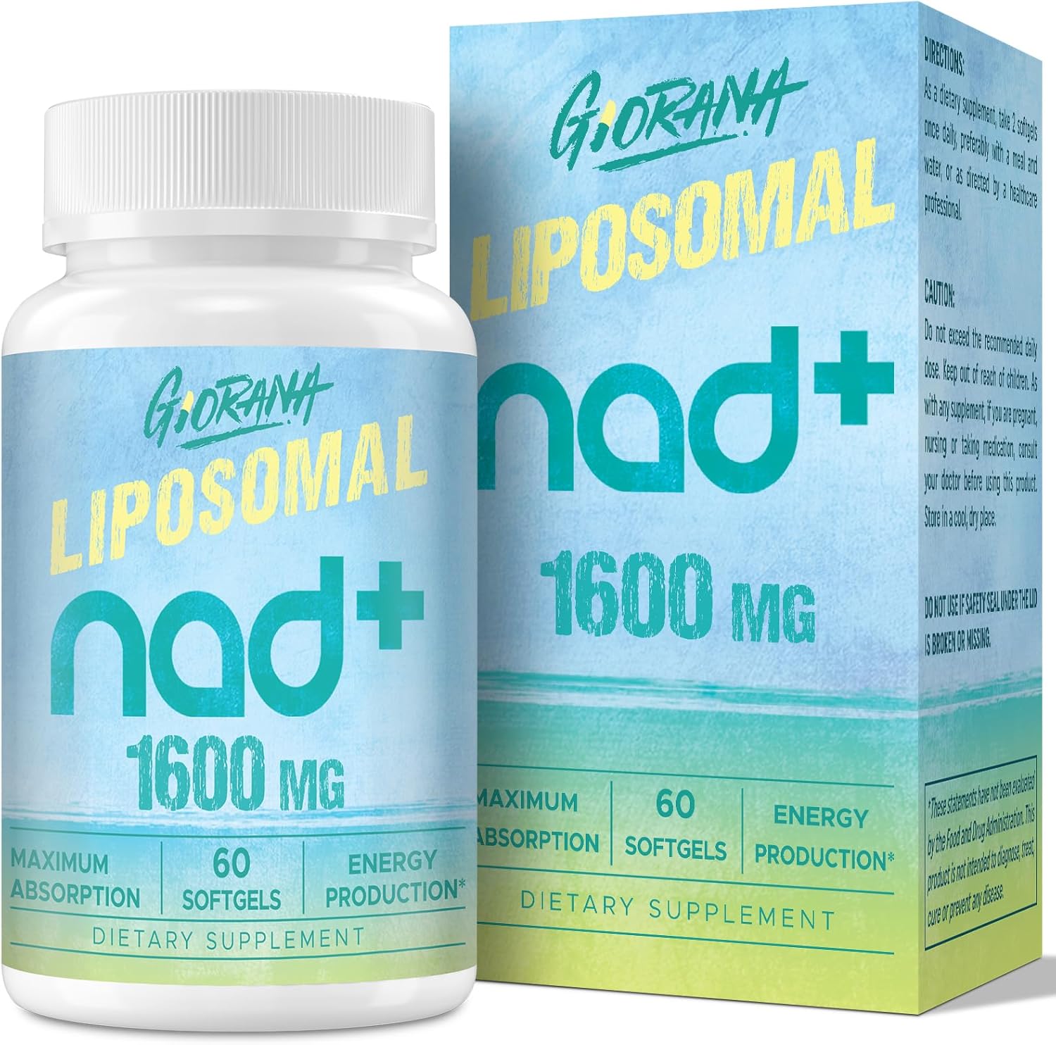 High Potency 1600 MG Liposomal NAD+ Supplement for Energy, Longevity & Aging Defense - 60 Softgels