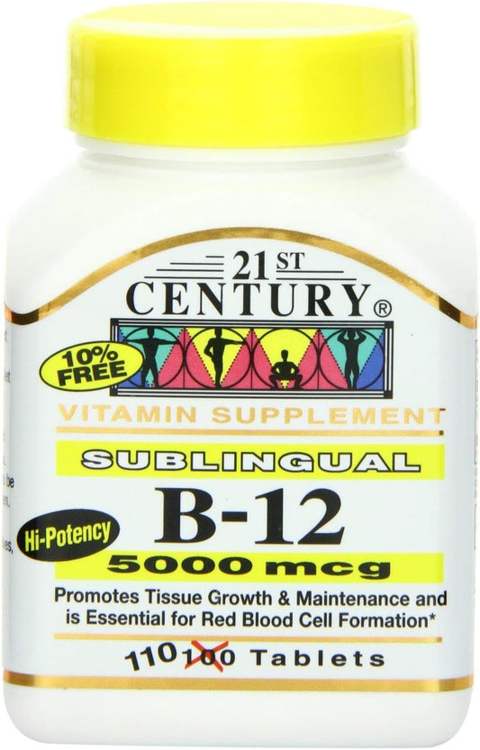 High Potency 21st Century B-12 5000 Mcg Sublingual Tablets - 220 Count Pack - Energy & Metabolism Support