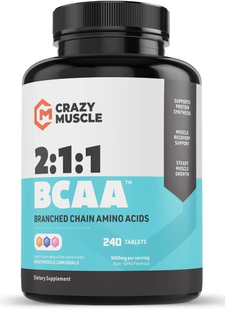 High-Potency 3000mg BCAA Pills (2 Month Supply) with 2:1:1 Ratio for Recovery and Growth - 240 Tablets