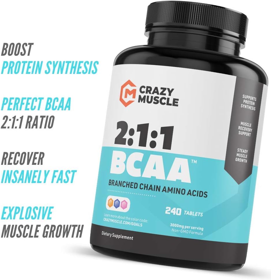 High-Potency 3000mg BCAA Pills (2 Month Supply) with 2:1:1 Ratio for Recovery and Growth - 240 Tablets