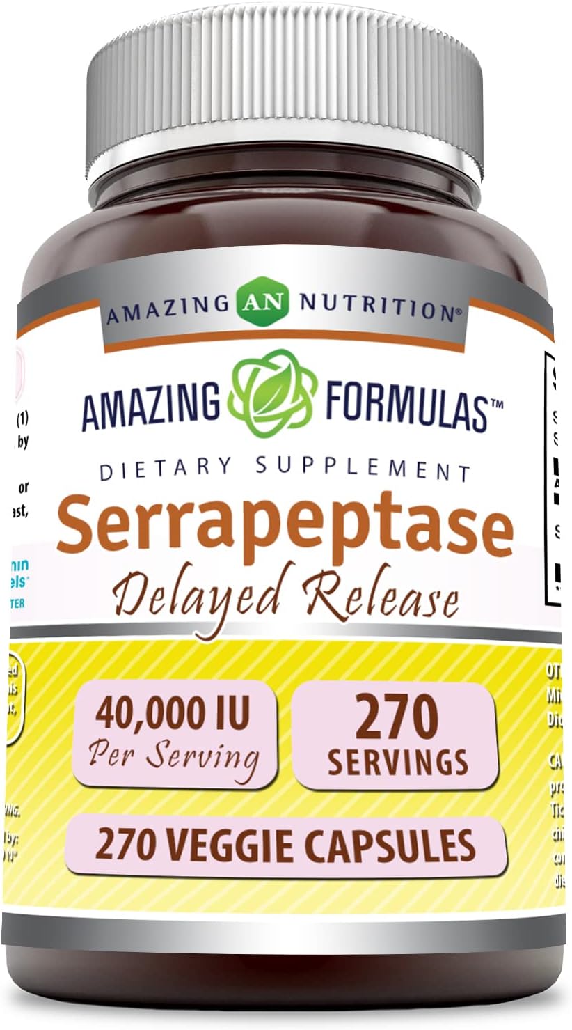 High Potency 40,000 IU Serrapeptase Supplement | Veggie Capsules | Non-GMO & Gluten Free | Made in USA (270 Count) by Amazing Nutrition