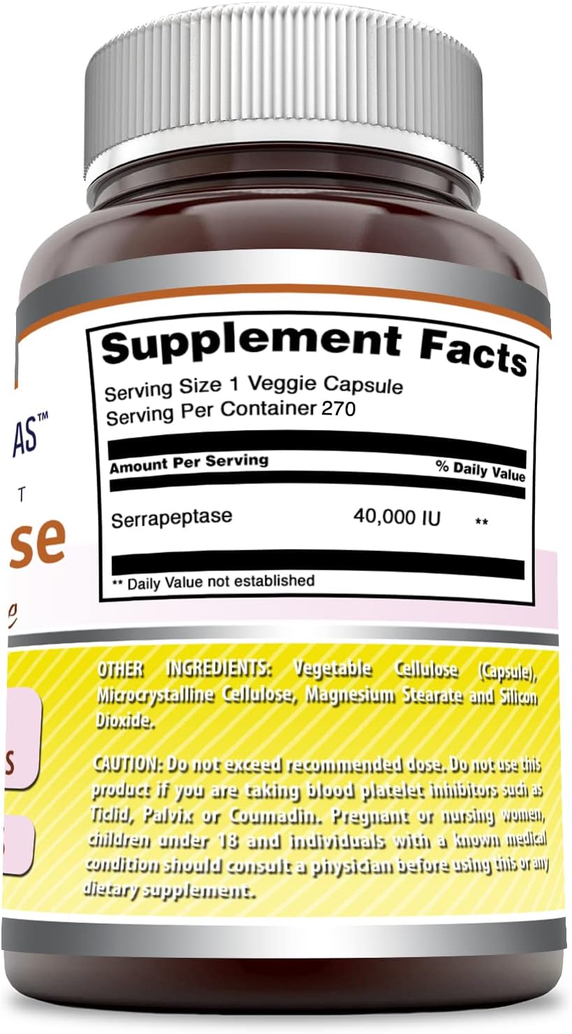 High Potency 40,000 IU Serrapeptase Supplement | Veggie Capsules | Non-GMO & Gluten Free | Made in USA (270 Count) by Amazing Nutrition