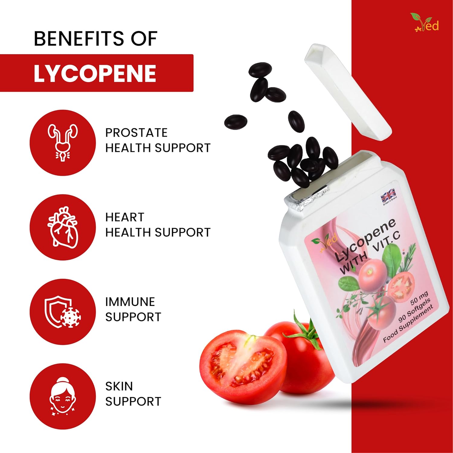 High Potency 50mg Lycopene Supplement in 90 Softgel Capsules