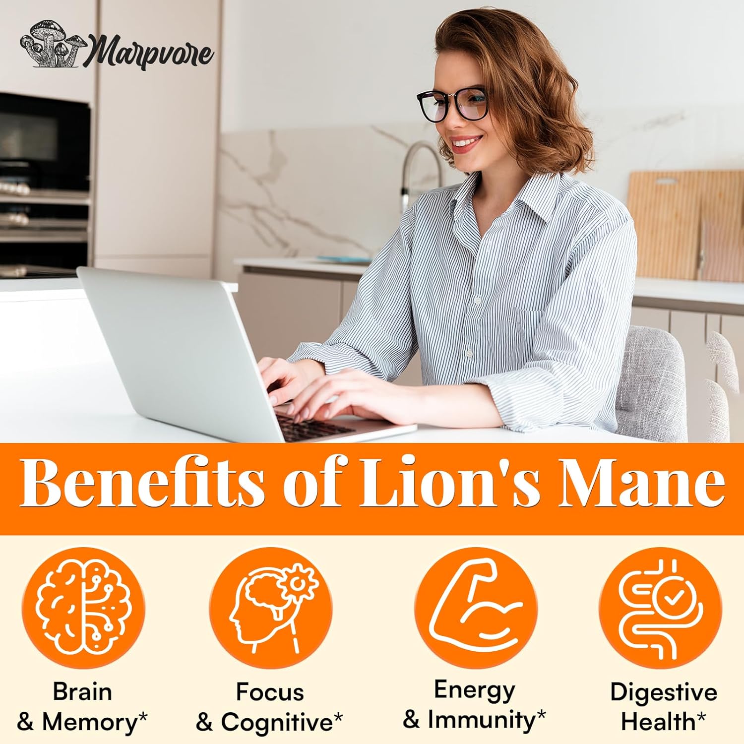 High Potency 70,000mg Lions Mane Supplement Capsules - Boost Memory, Focus, Energy, Mood & Immunity - 60 Capsules