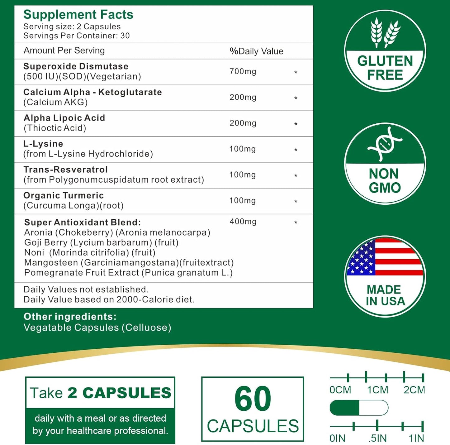 High Potency 700mg SOD Supplement for Cellular Health - Antioxidant Capsules with Superoxide Dismutase - 180 Count