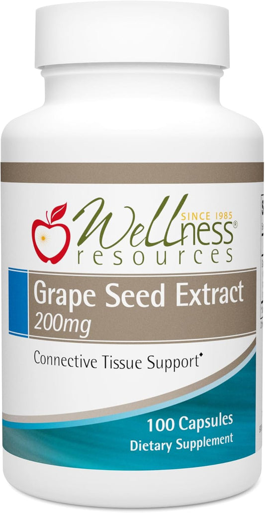 High Potency 95% OPC Grape Seed Extract Supplement for Collagen Integrity, Vein Health, and Immunity - 100 Capsules (200mg)