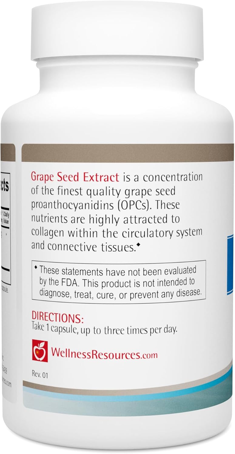High Potency 95% OPC Grape Seed Extract Supplement for Collagen Integrity, Vein Health, and Immunity - 100 Capsules (200mg)