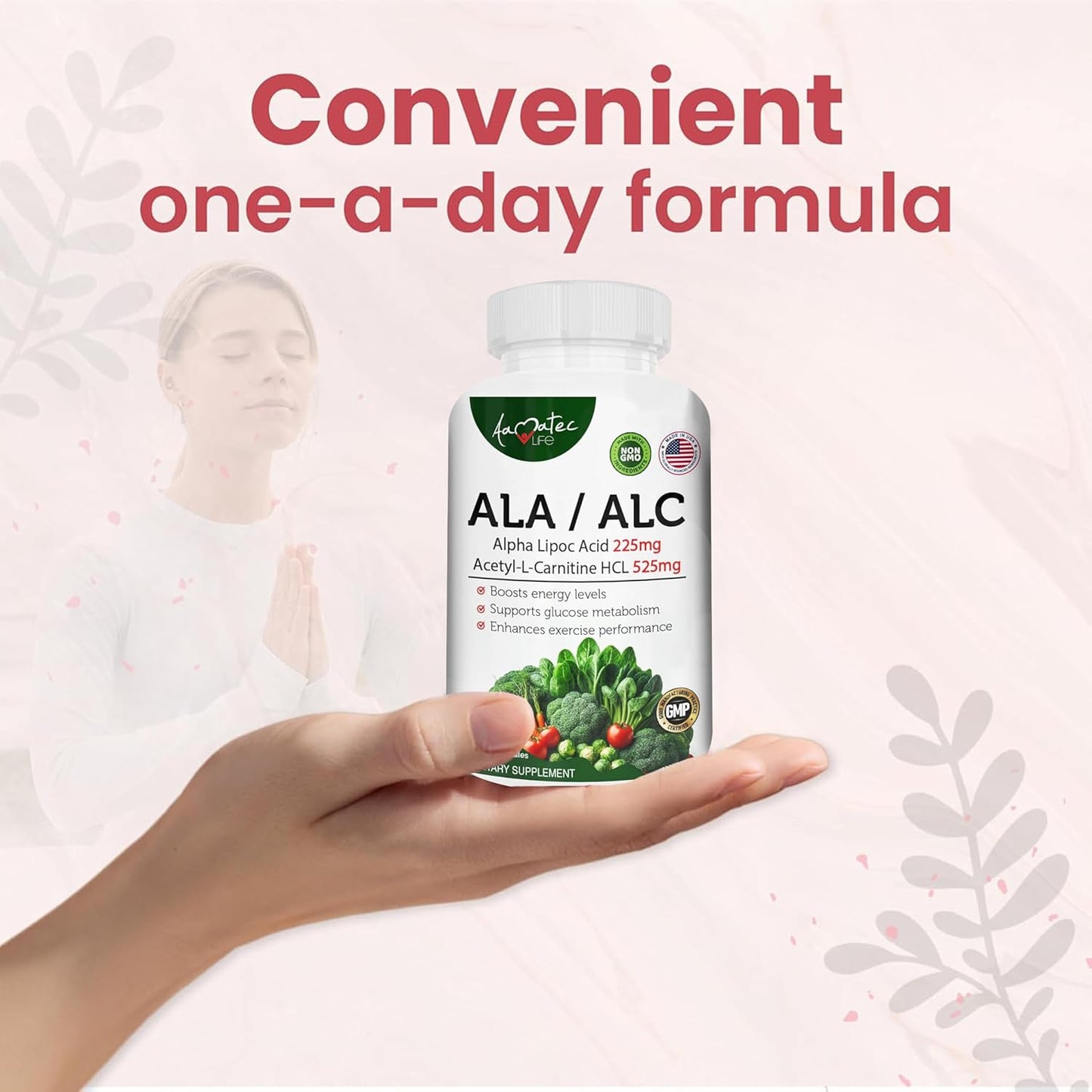 High Potency AAMATEC LIFE ALA/ALC Dietary Supplement - Best Alpha Lipoic Acid and Acetyl-L-Carnitine HCl for Antioxidant Support and Energy Boost - 60 Capsules for Men and Women