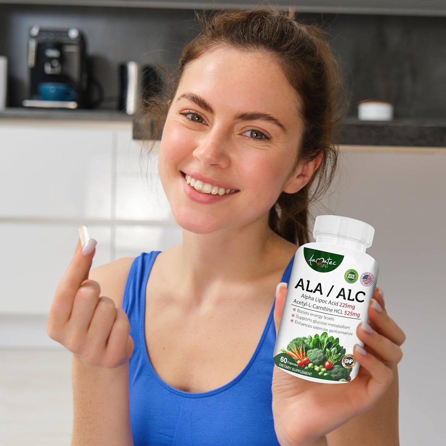 High Potency AAMATEC LIFE ALA/ALC Dietary Supplement - Best Alpha Lipoic Acid and Acetyl-L-Carnitine HCl for Antioxidant Support and Energy Boost - 60 Capsules for Men and Women