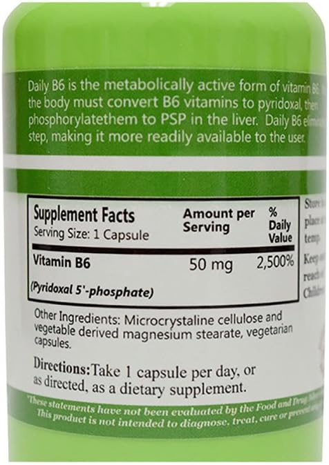 High Potency Activated Vitamin B6 Supplement - 100 Vegetarian Capsules for Daily Manufacturing