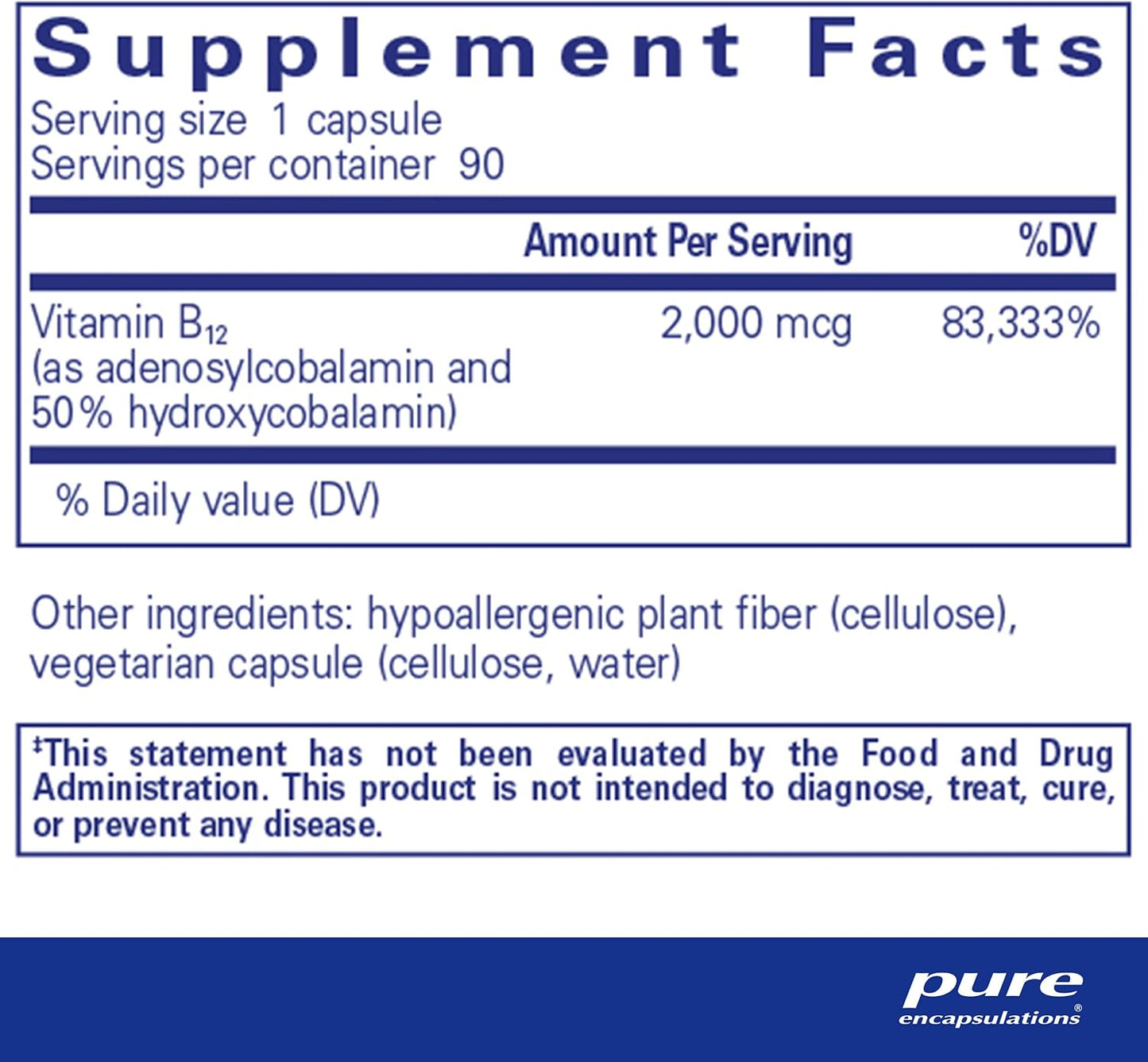 High-Potency Adenosyl/Hydroxy B12 Capsules for Energy and Neurological Support - Brain Health Supplement - Vegan and Gluten Free - 90 Count