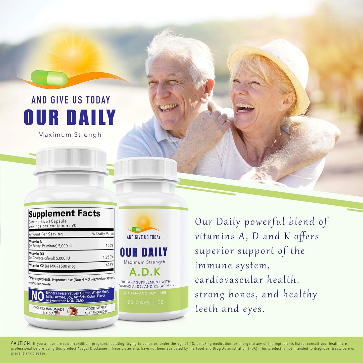 High Potency ADK Vitamin Supplement for Bone & Immune Support - Non GMO & Gluten Free Veggie Capsules