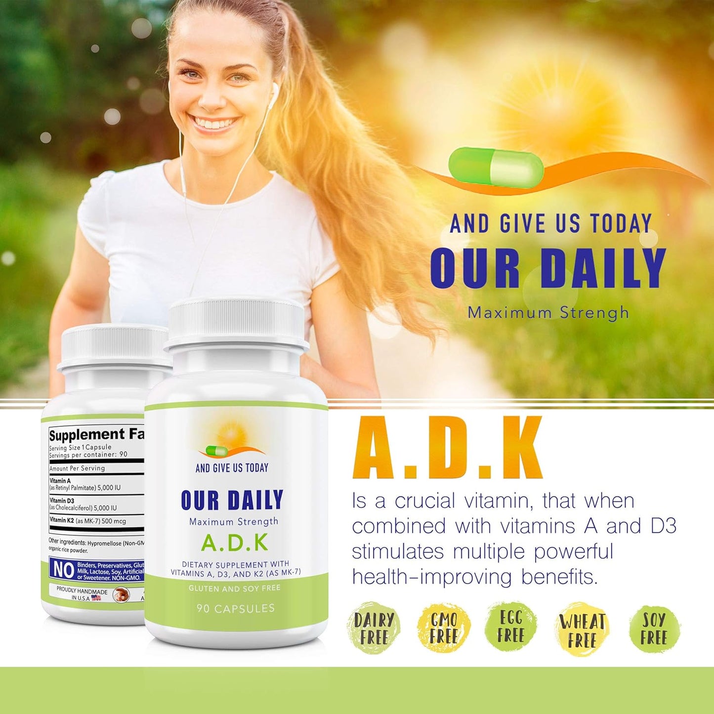High Potency ADK Vitamin Supplement for Bone & Immune Support - Non GMO & Gluten Free Veggie Capsules