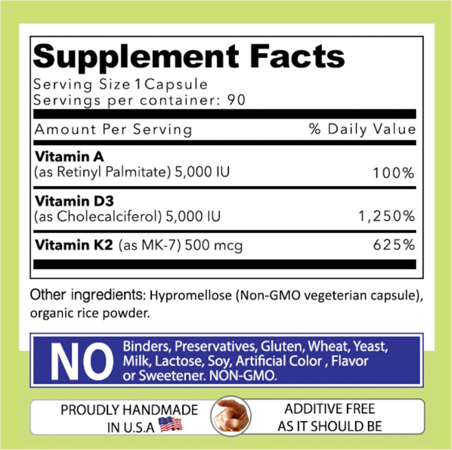 High Potency ADK Vitamin Supplement for Bone & Immune Support - Non GMO & Gluten Free Veggie Capsules