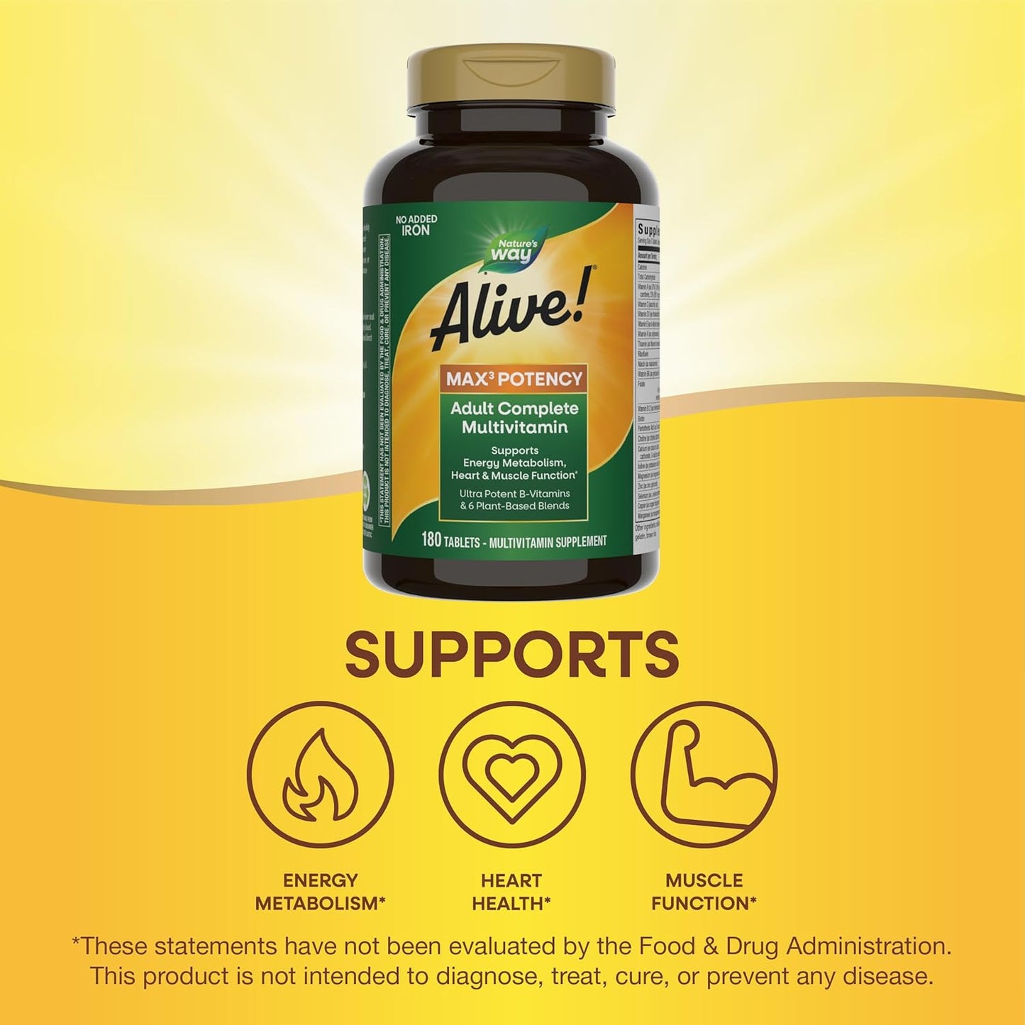 High-Potency Adult Multivitamin with B-Vitamins for Energy, Methylated B12 & Folate, 180 Tablets