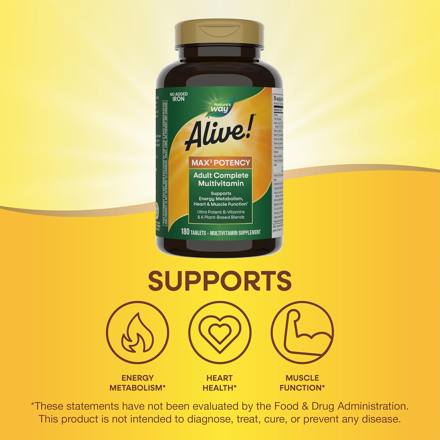 High-Potency Adult Multivitamin with B-Vitamins for Energy, Methylated B12 & Folate, 180 Tablets