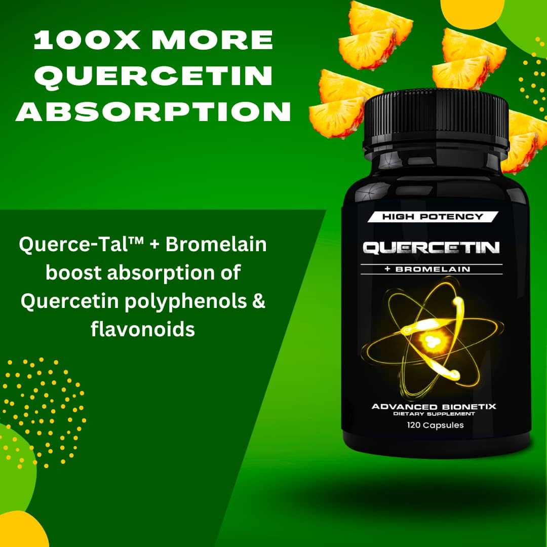 High Potency Advanced Bionetix Querce-Tal™ Quercetin + Bromelain Capsules for Anti-Oxidant, Heart & Immune Health (120 Veg Caps)