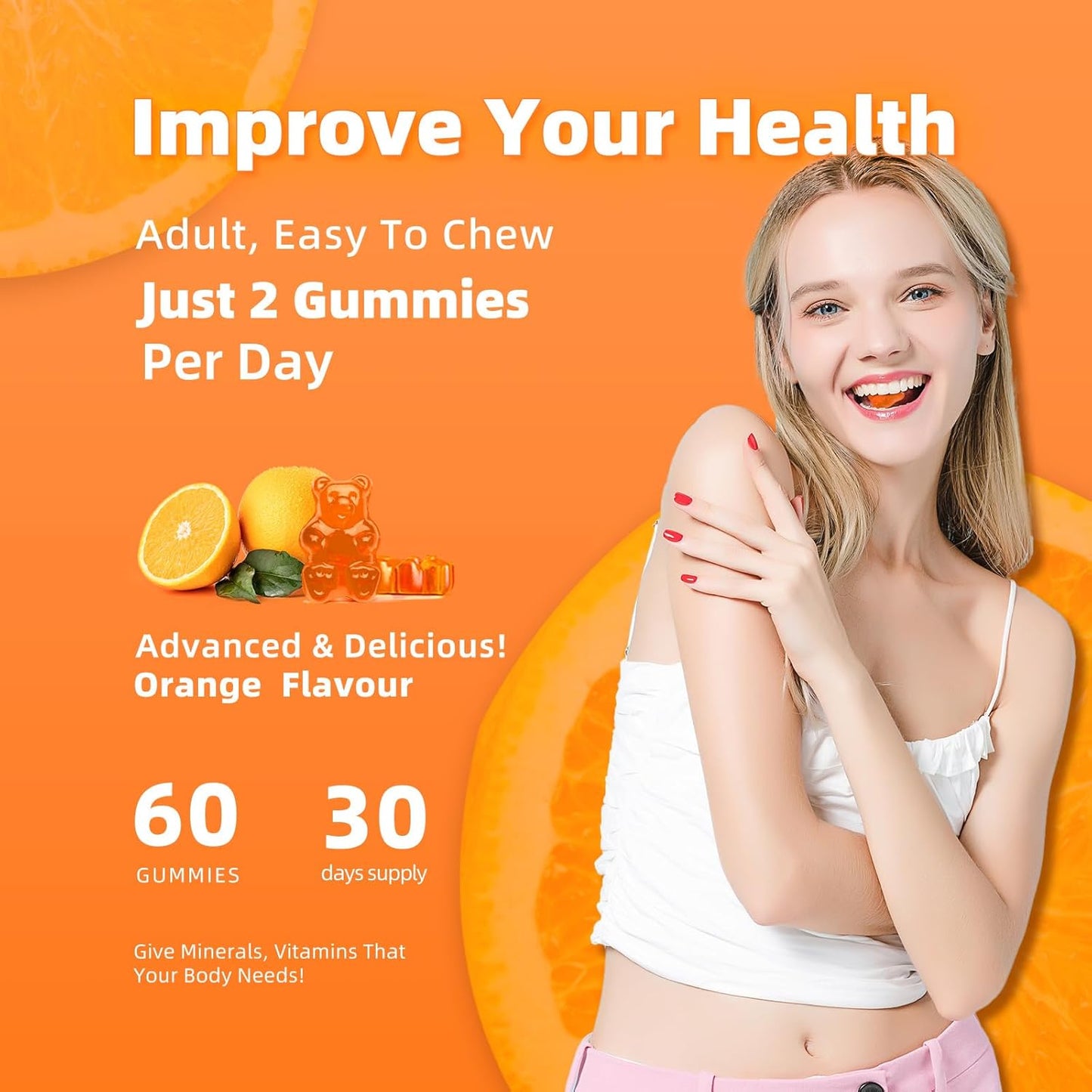 High Potency Allcoovita Calcium Magnesium Zinc Gummies with Vitamin D3 & K2 for Enhanced Absorption - 60 Orange Flavored Gummies
