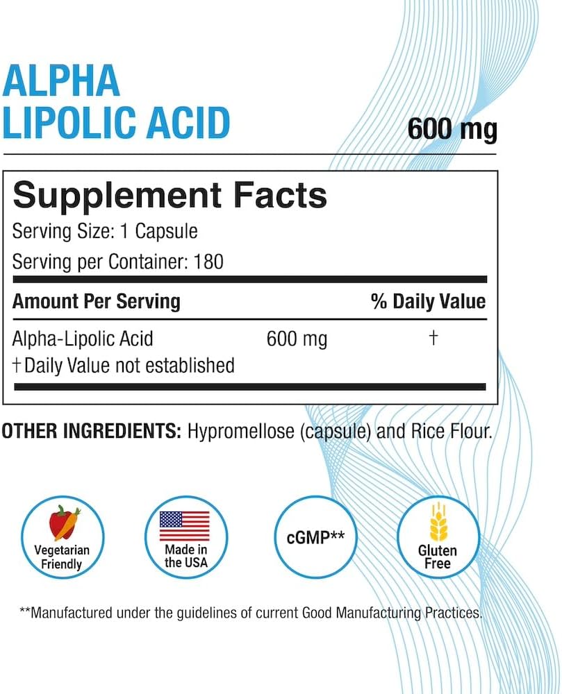 High Potency Alpha Lipoic Acid 600mg - 180 Veggie Caps | Antioxidant Support | Non-GMO, Gluten-Free, Dairy-Free - Made in USA by Puregen Labs