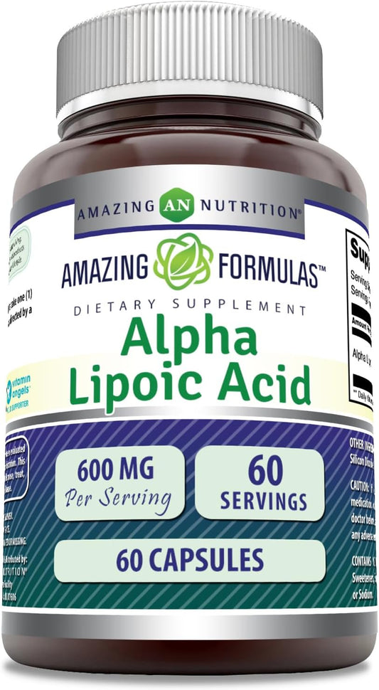 High Potency Alpha Lipoic Acid 600mg Capsules | Non-GMO, Gluten Free Supplement | Made in USA | 60 Count