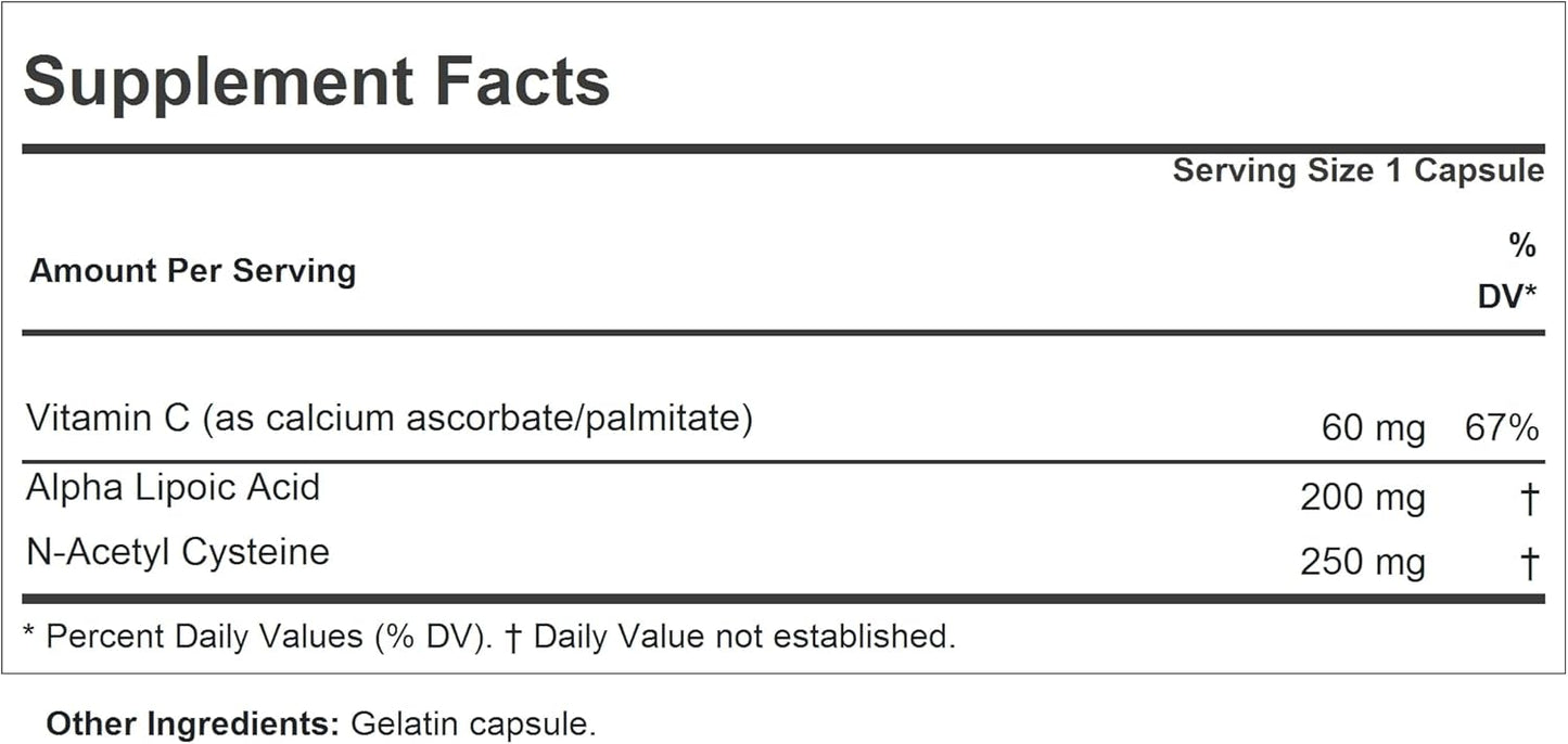 High-Potency Alpha Lipoic Acid & N-Acetyl-Cysteine Capsules - Antioxidant Support for Vital Organs, Energy Boost - No Additives