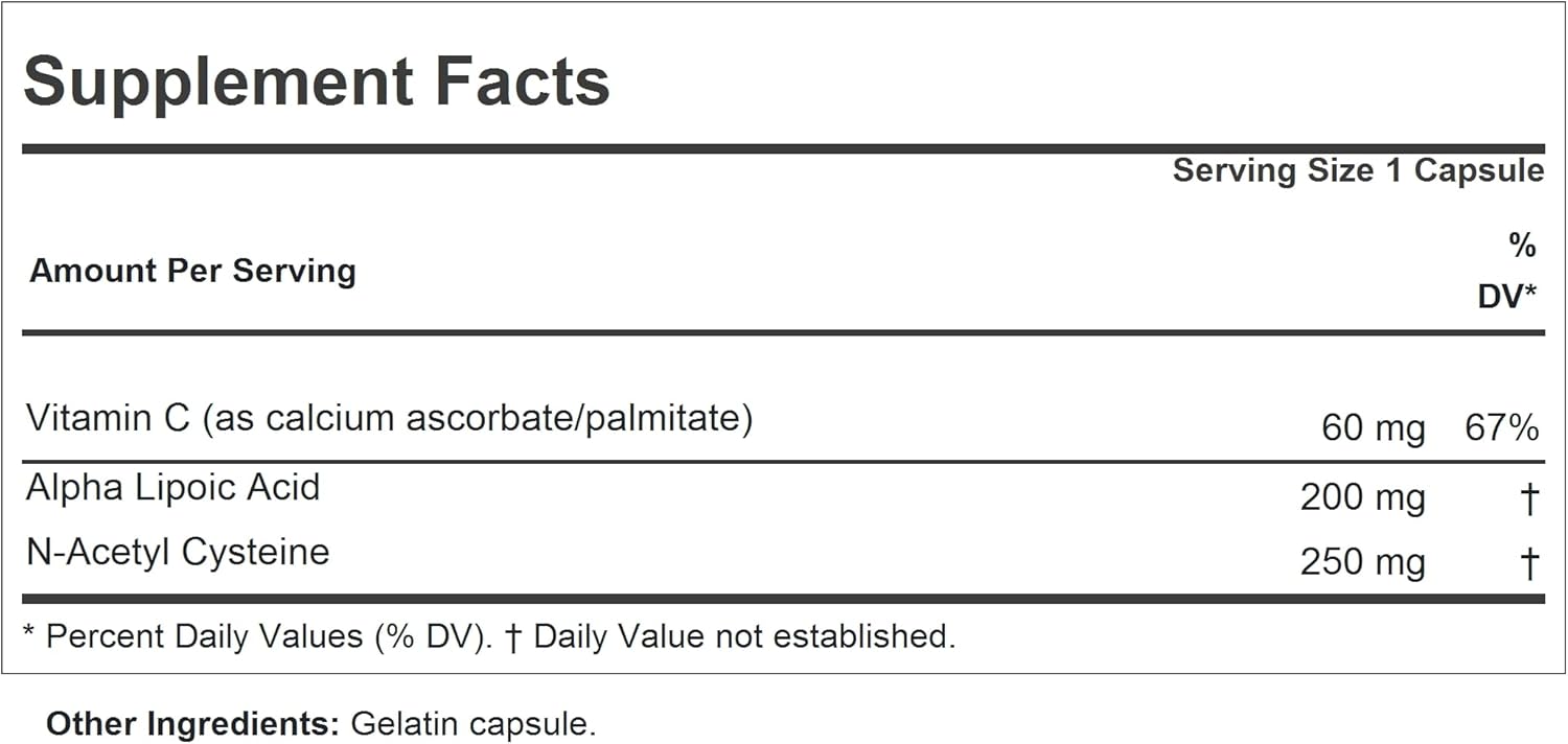 High-Potency Alpha Lipoic Acid & N-Acetyl-Cysteine Capsules - Antioxidant Support for Vital Organs, Energy Boost - No Additives