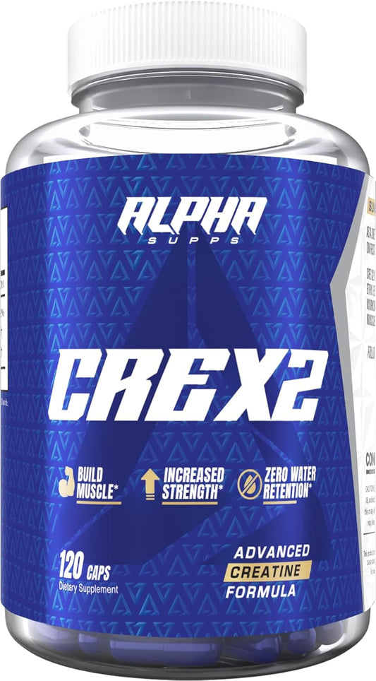 High-Potency Alpha Supps Cre X2 Creatine Formula with CON-CRĒT® Creatine Hcl & CEE Ethyl Ester Blend - 120 Capsules for Performance & Muscle Building