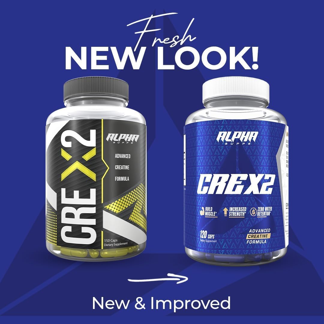 High-Potency Alpha Supps Cre X2 Creatine Formula with CON-CRĒT® Creatine Hcl & CEE Ethyl Ester Blend - 120 Capsules for Performance & Muscle Building